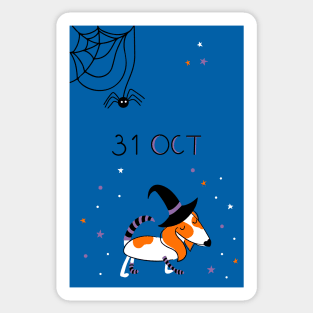 Cute dog in witch costume Sticker